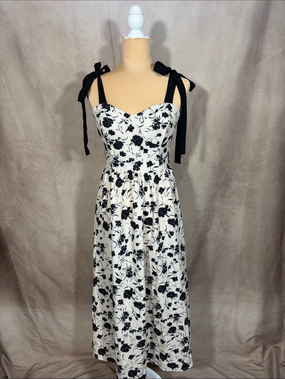 Black & White Floral Tie-Shoulder Maxi Dress